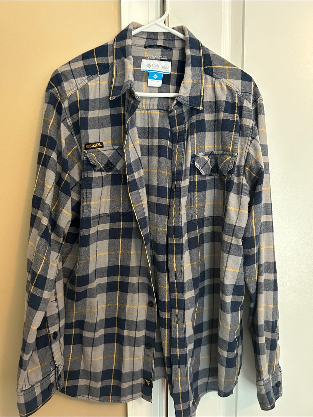 Columbia WV Mountaineers Navy, Gray & Yellow Plaid Button-Down Shirt